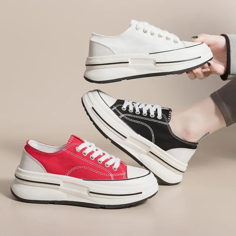 Trendy Thick-Soled Canvas Sneakers for Women