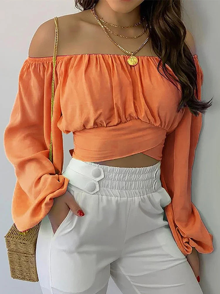 Elegant Off-Shoulder Bow Cropped Top for Women