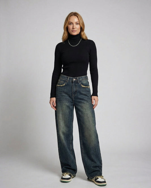 vintage baggy jeans with relaxed retro fit and high-rise waist