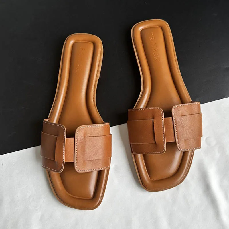 Luxury Leather Flat Slippers for Summer