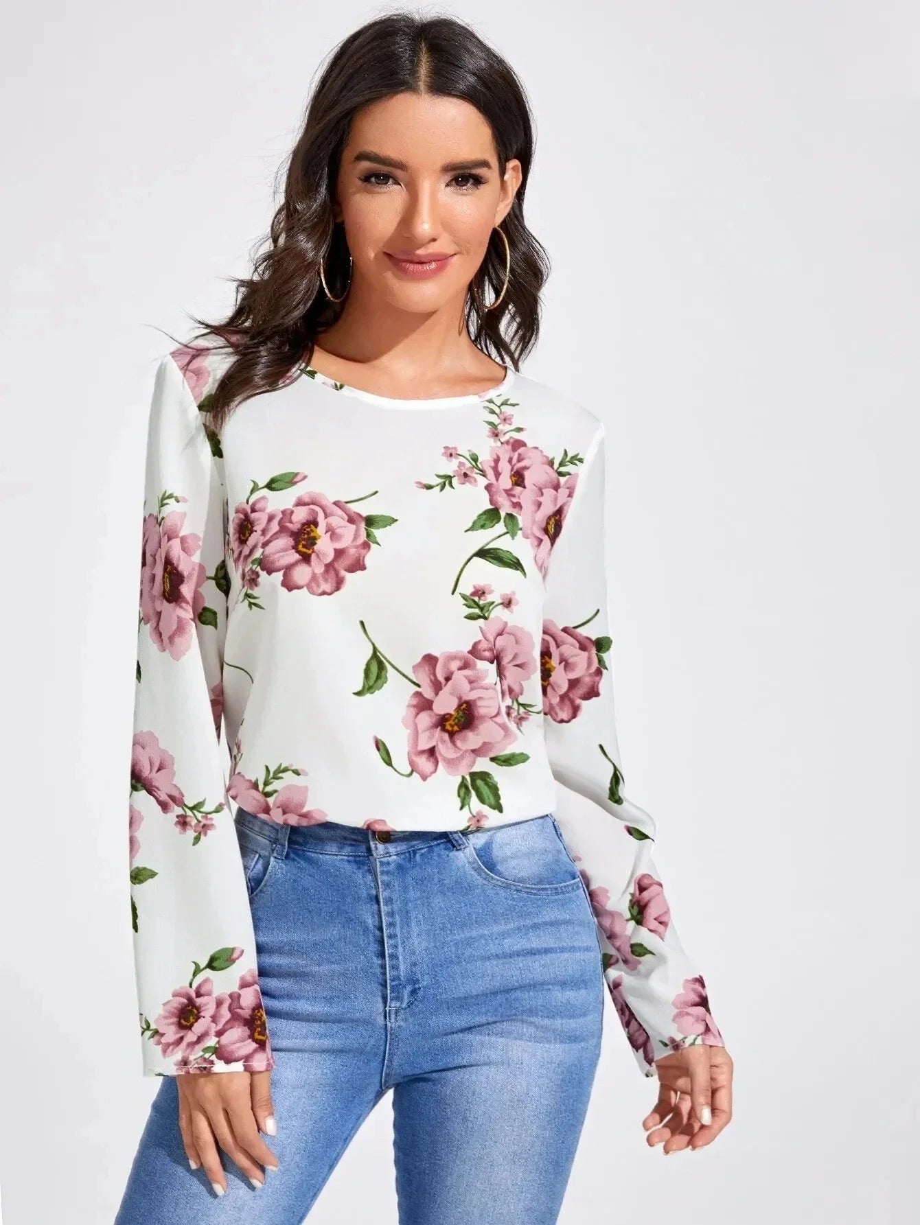 Women's Floral Print Casual Long Sleeve Blouse