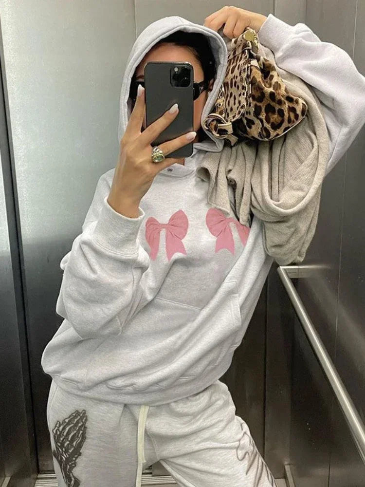 Oversized Bow Print Hoodie