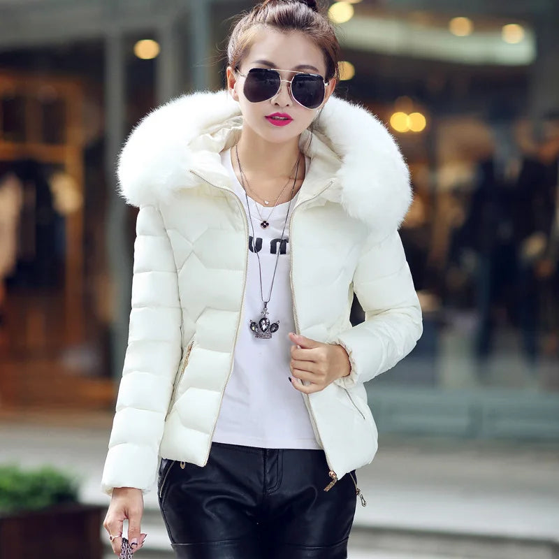 Ivyshape | Women's Winter Jacket With Artificial Raccoon Fur Collar