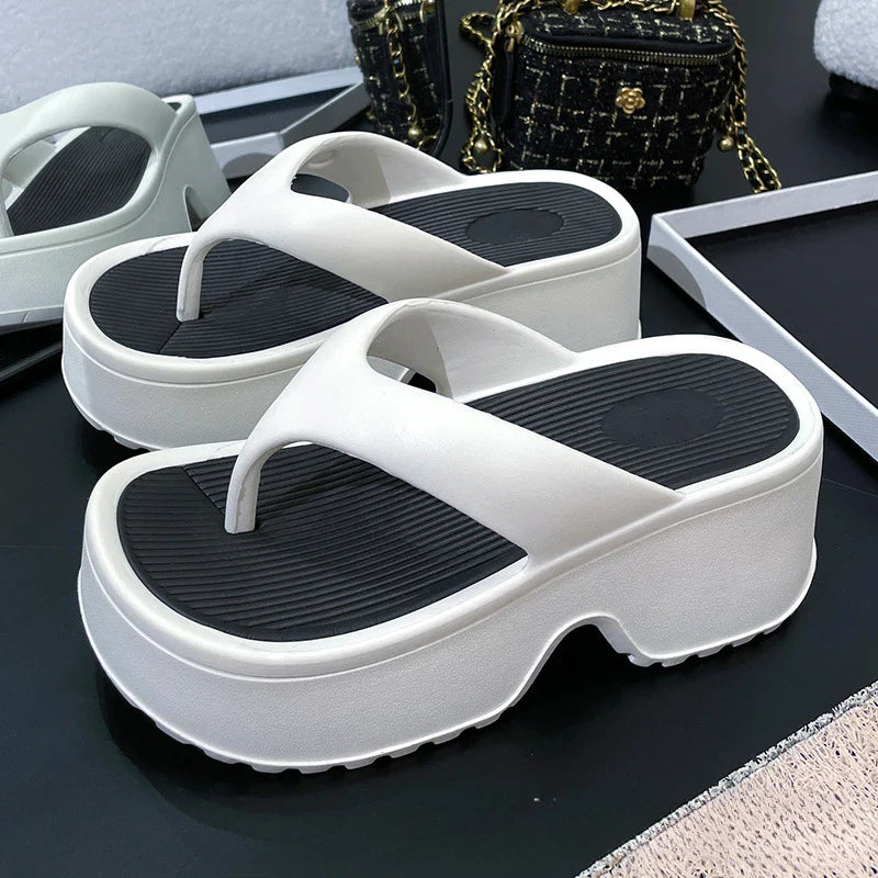 Women's Summer High-Heeled Flip Flops with Thick Sole