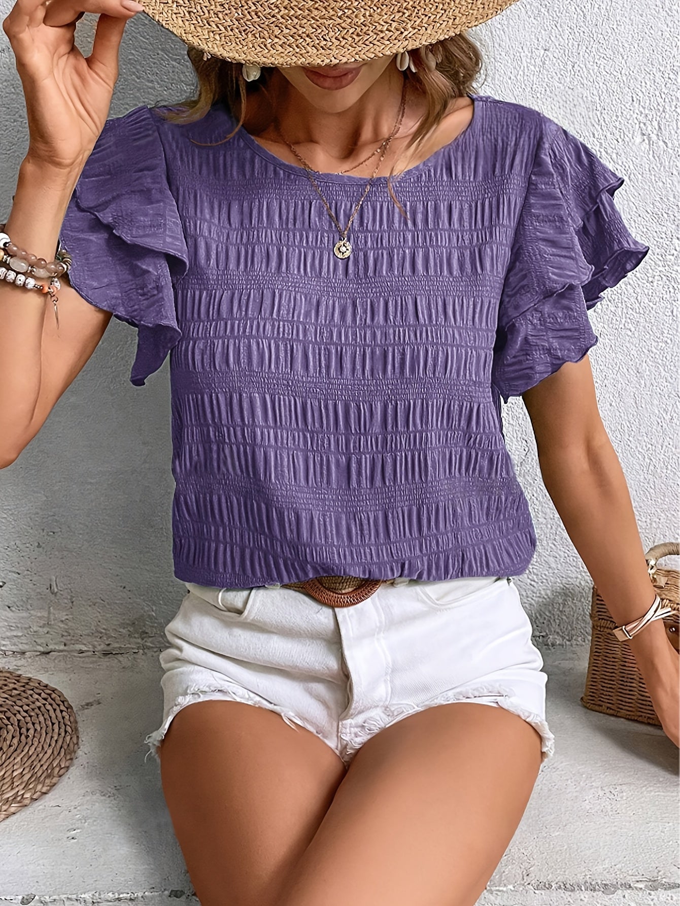 Summer Elegant Butterfly Sleeve O-Neck Blouse