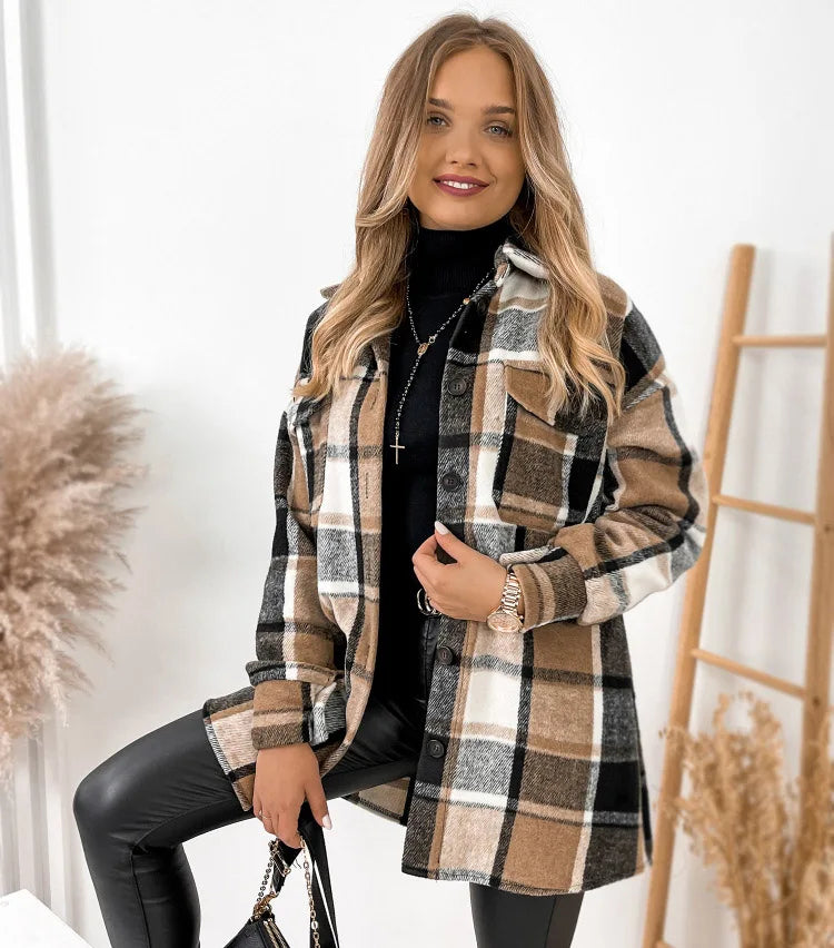 Ivyshape | Warm Plaid Printed Jacket