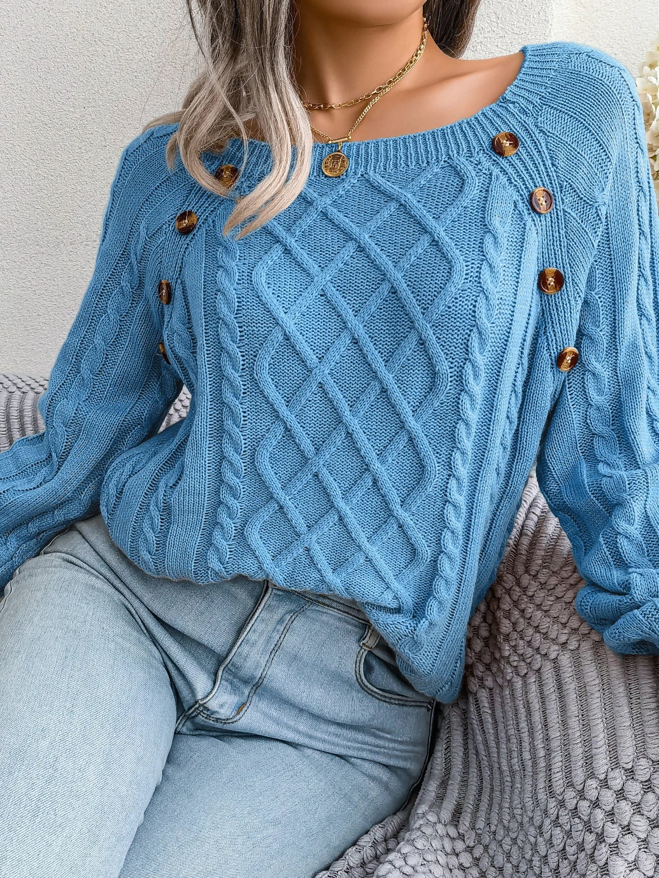 Ivyshape | Warm Buttoned Knit Top