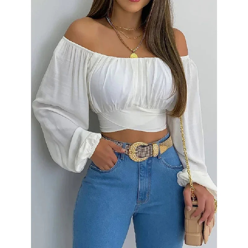 Elegant Off-Shoulder Bow Cropped Top for Women