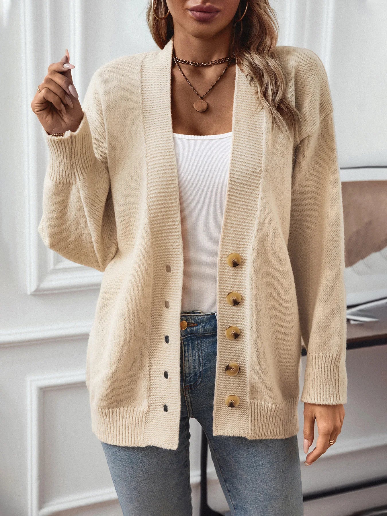 Ivyshape | V-Neck Cardigan