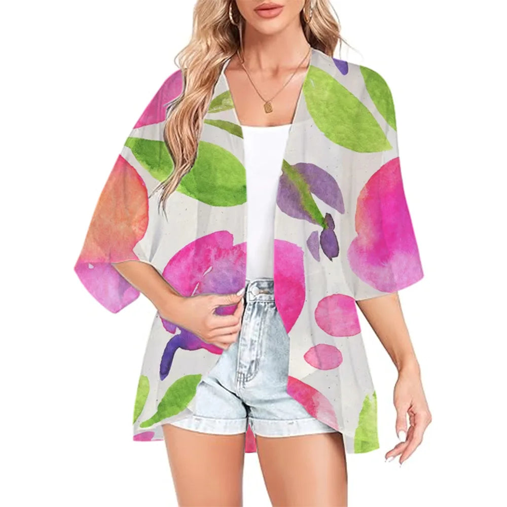 Trendy Watercolor Floral Kimono Cardigan for Women