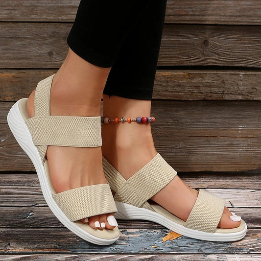 Ivyshape | Elastic Fabric Knit Strap Wedge Sandals