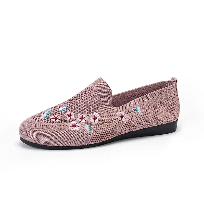 Women's Ethnic Embroidery Mesh Flat Sneakers