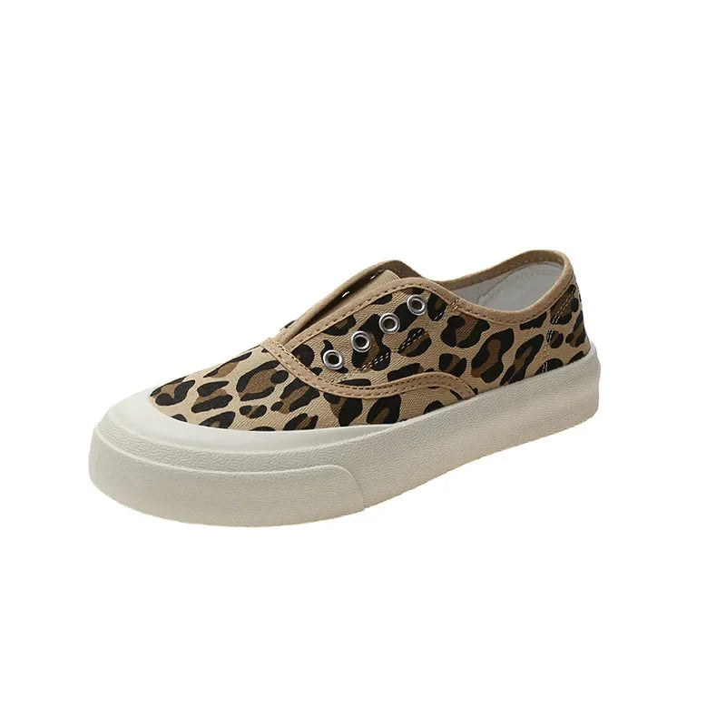 Leopard Print Slip-on Canvas Loafers for Women