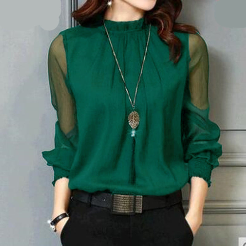 See-Through Ruffle Patchwork Blouse