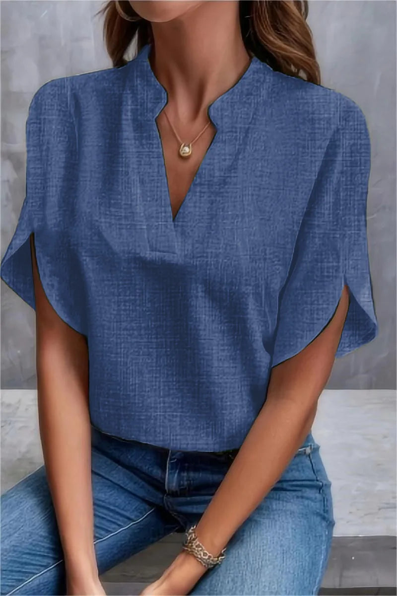 Off-Shoulder V-Neck Summer Blouse