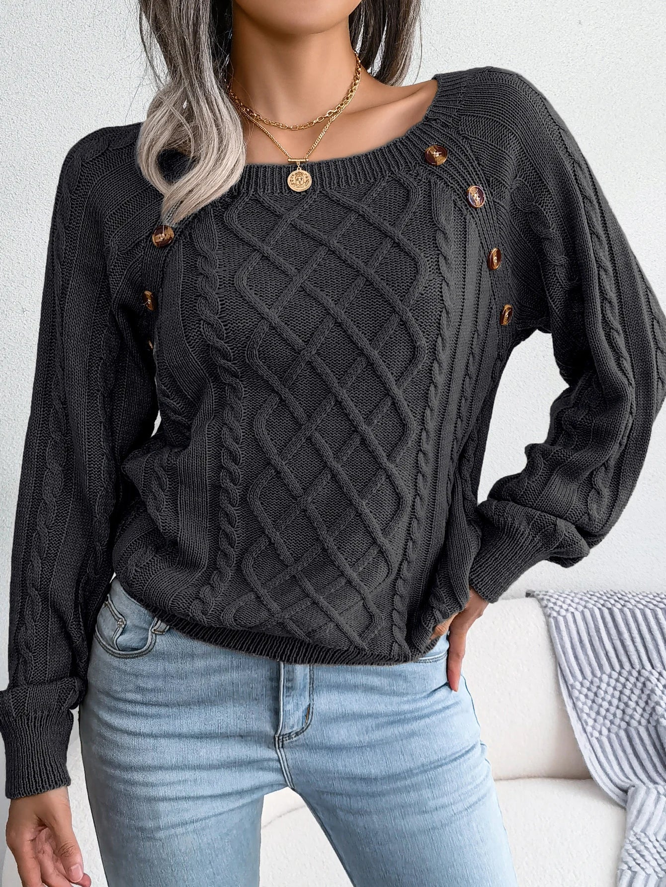 Ivyshape | Warm Buttoned Knit Top