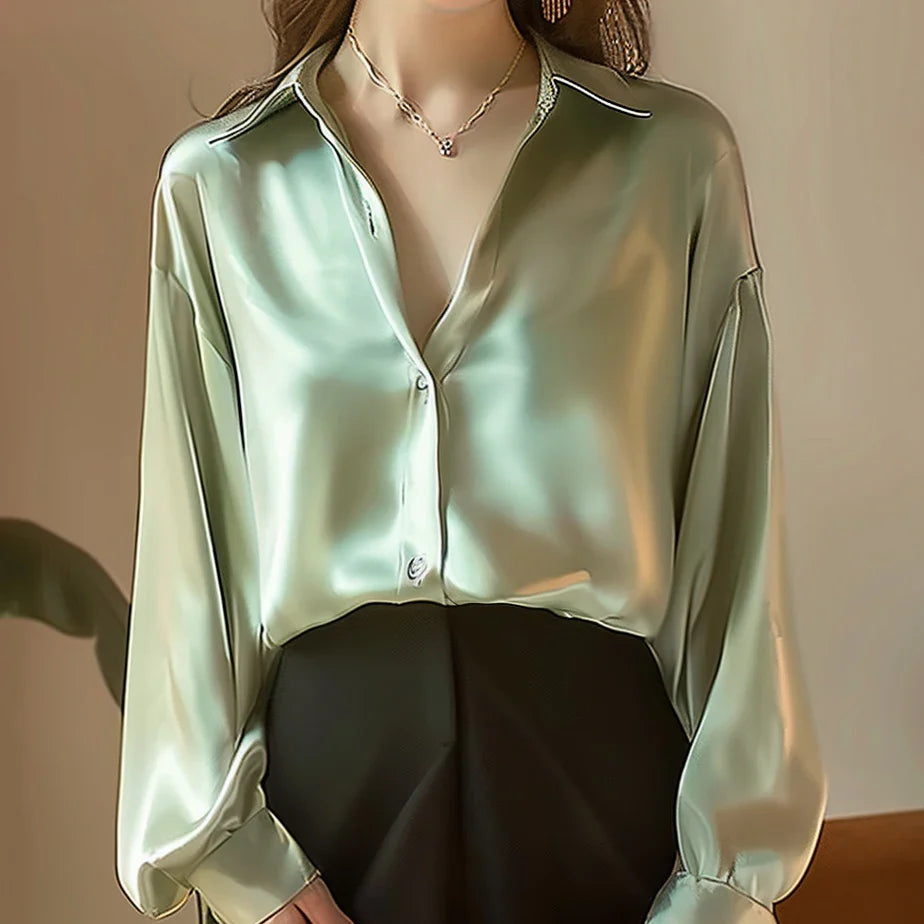 Elegant Satin Long-Sleeved Blouse for Women