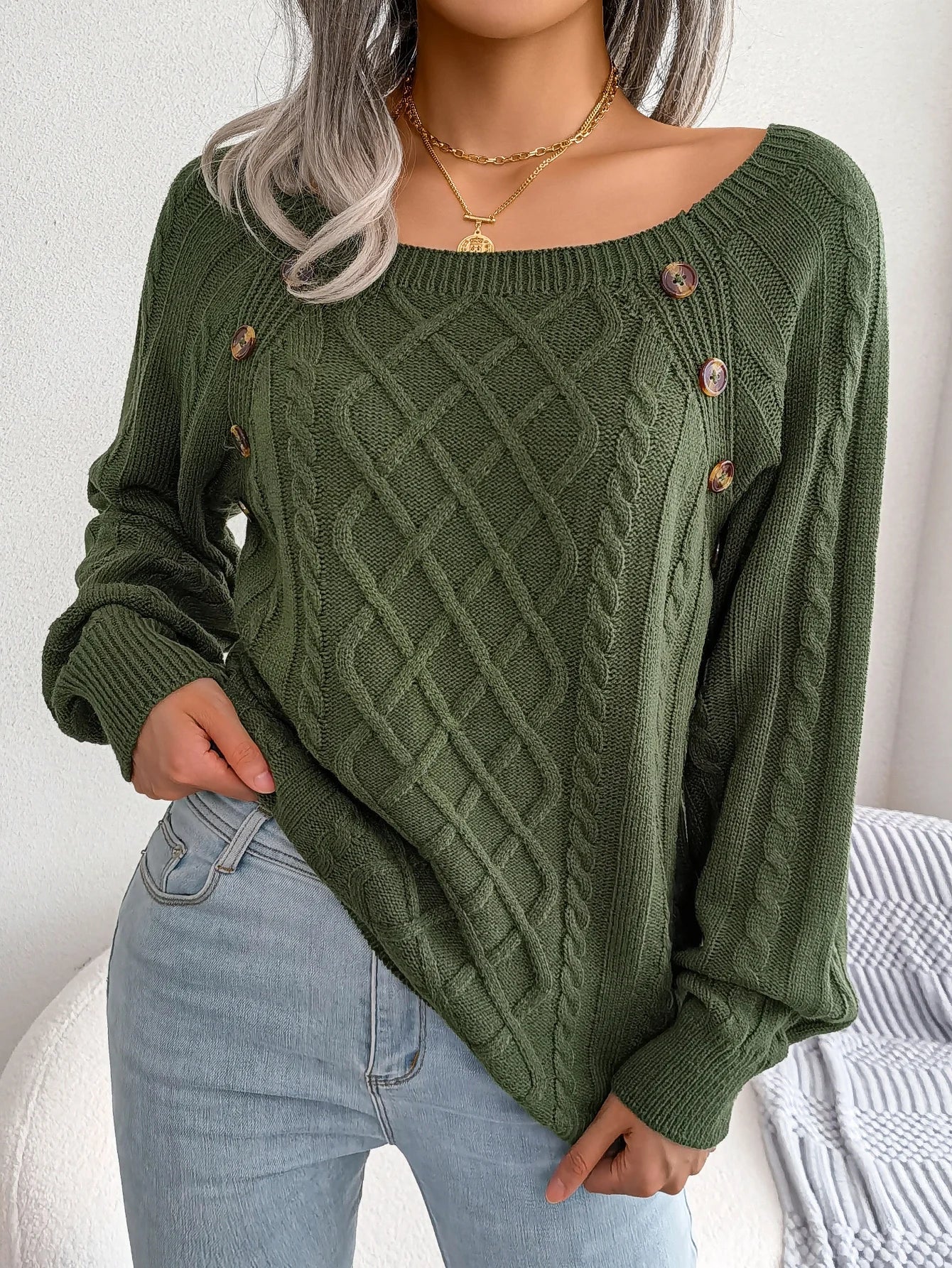 Ivyshape | Warm Buttoned Knit Top