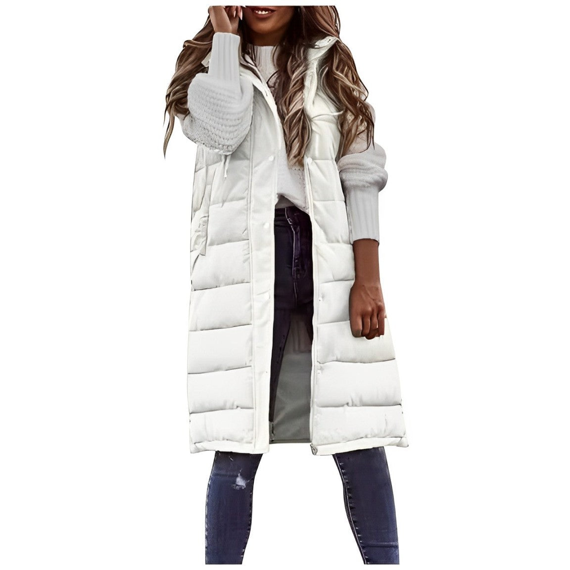 Ivyshape | Longer Sleeveless Puffer Coat