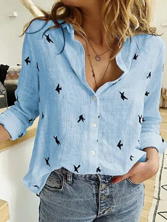 Ivyshape | Elegant, Casual Women's Shirt with Long Sleeves made of Cotton and Linen