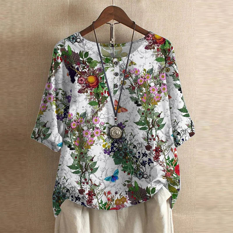 Ivyshape | Top Vintage Floral Shirt