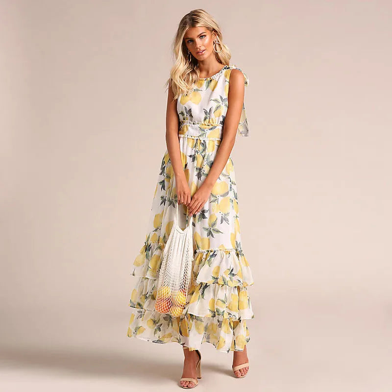 Ivyshape | Women's Printed Maxi Dress Yellow