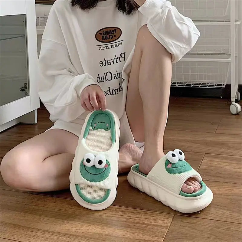 Cozy Anti-Slip Cartoon Frog Slippers for Women