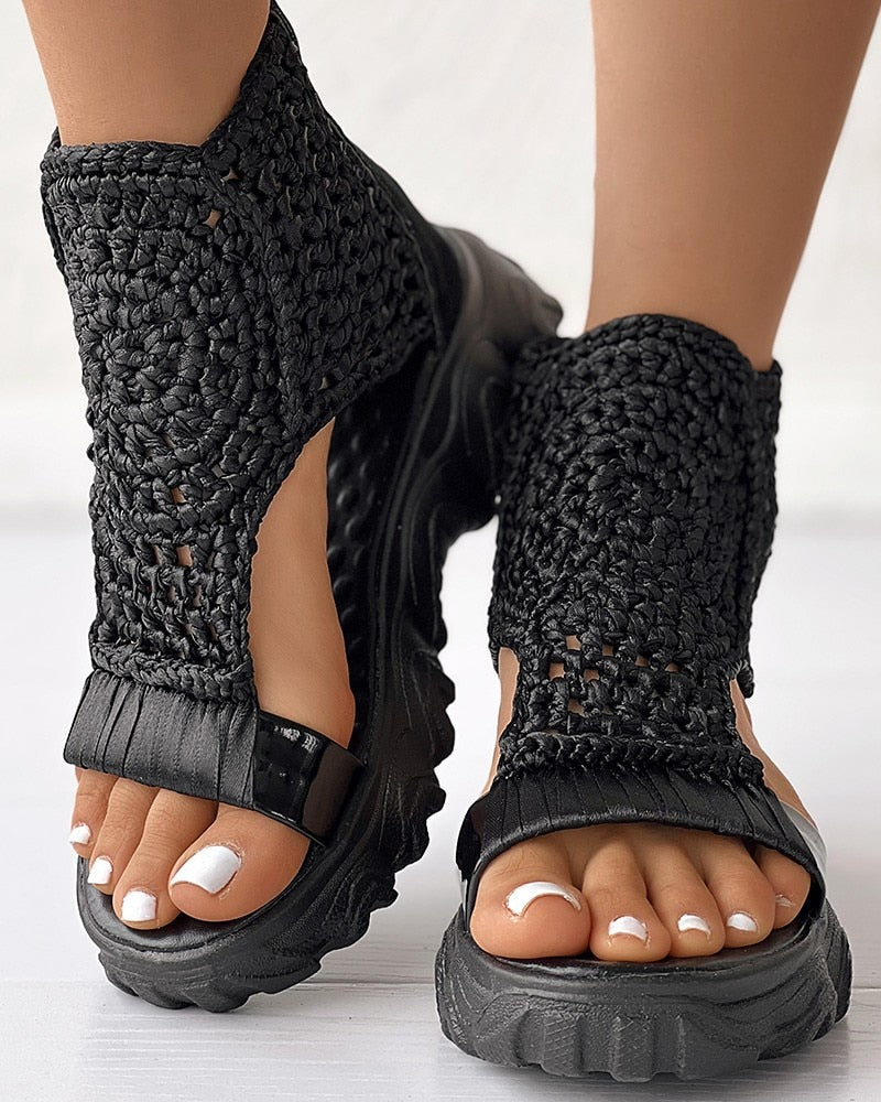 Ivyshape | Women's Crochet Wedge Sandals Stylish