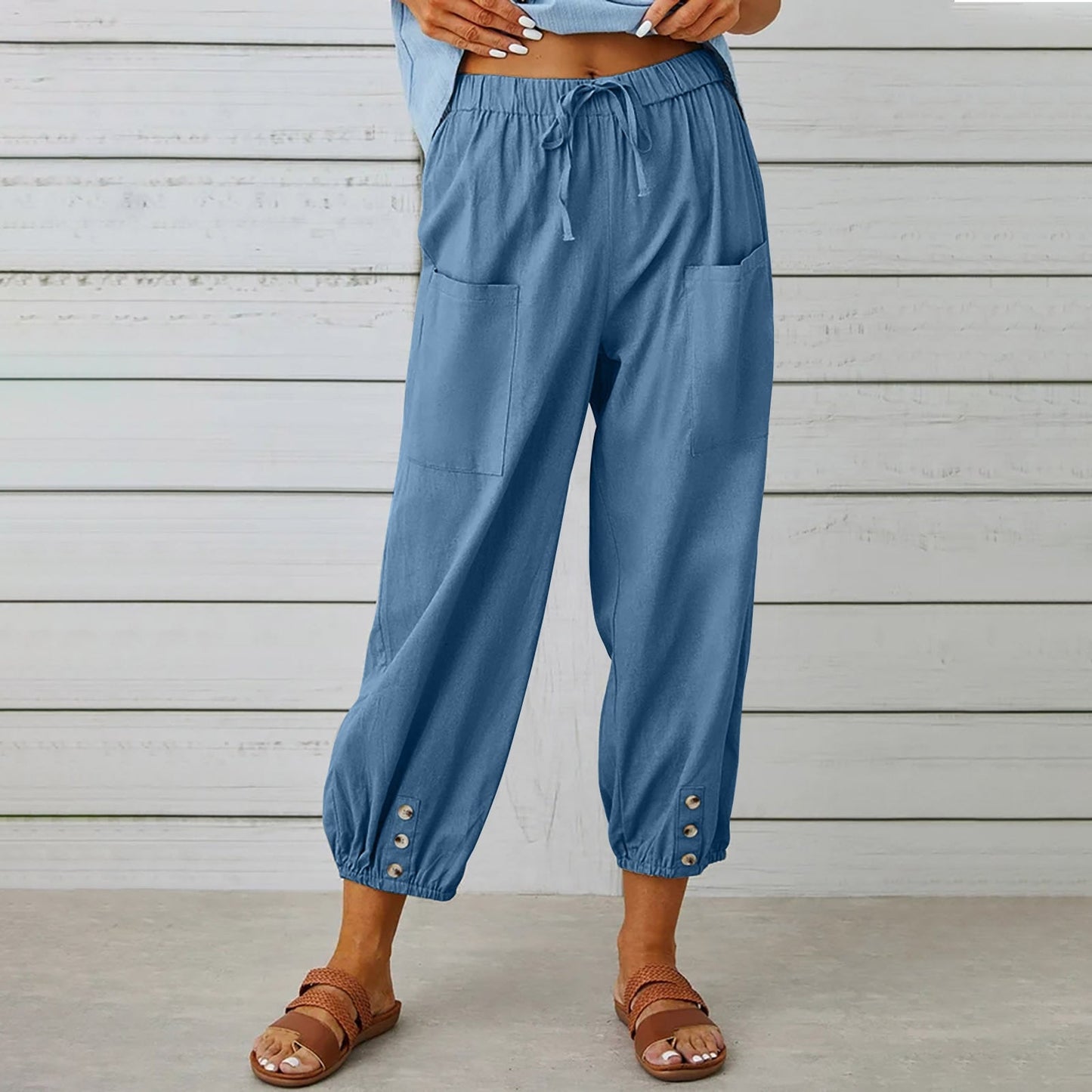 Ivyshape | Pants Ladies Linen Capri Pants for Relaxed Comfort In A Loose Style