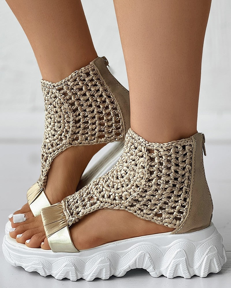 Ivyshape | Women's Crochet Wedge Sandals Stylish