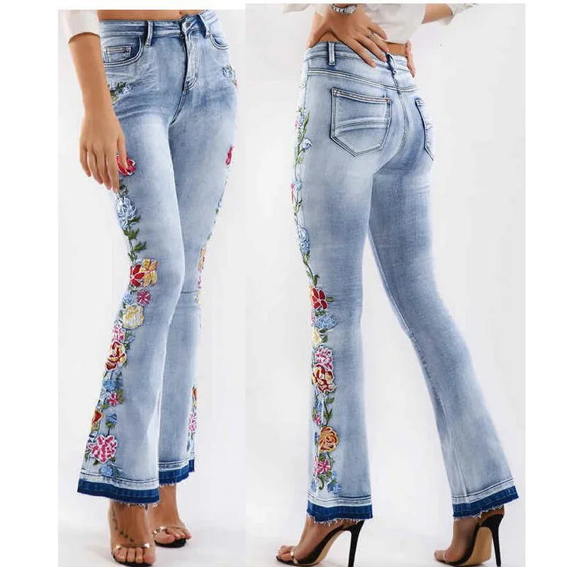 Ivyshape | Women's Side Floral Design Pants Denim