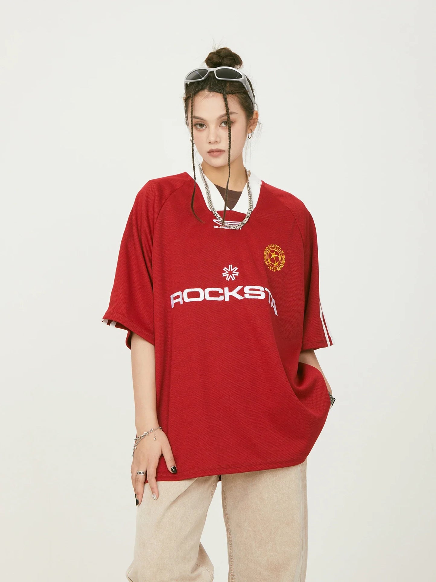 "ROCKSTA" Oversized Sport Tee "2%" Printed Back