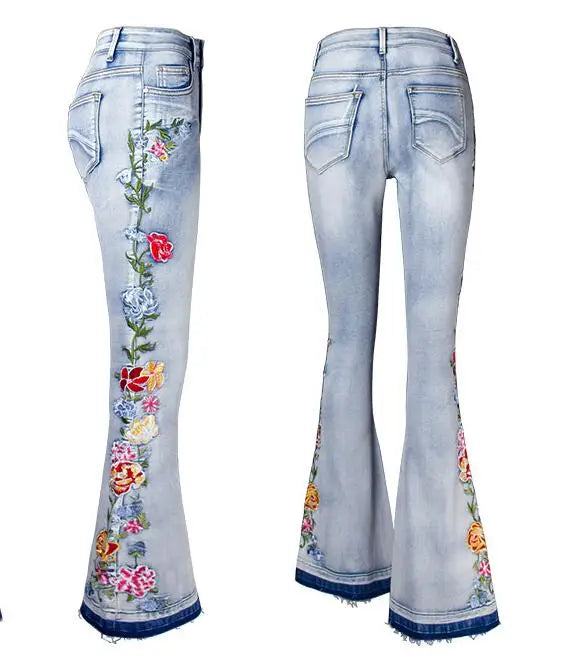 Ivyshape | Women's Side Floral Design Pants Denim