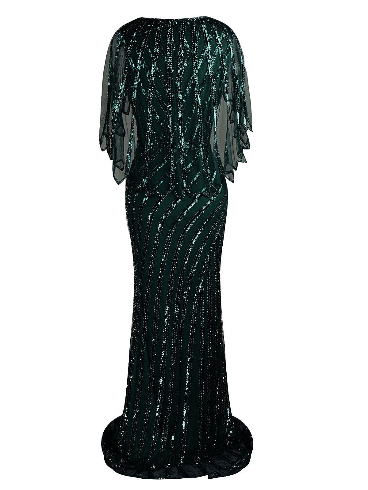 Mesh Sequined Cape Maxi Dress