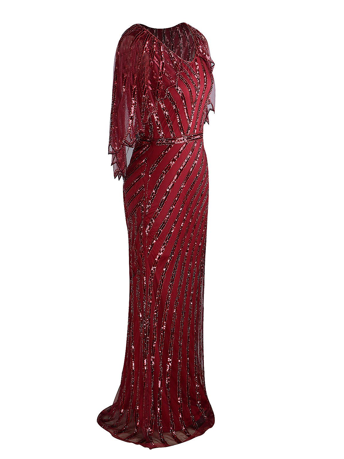 Mesh Sequined Cape Maxi Dress