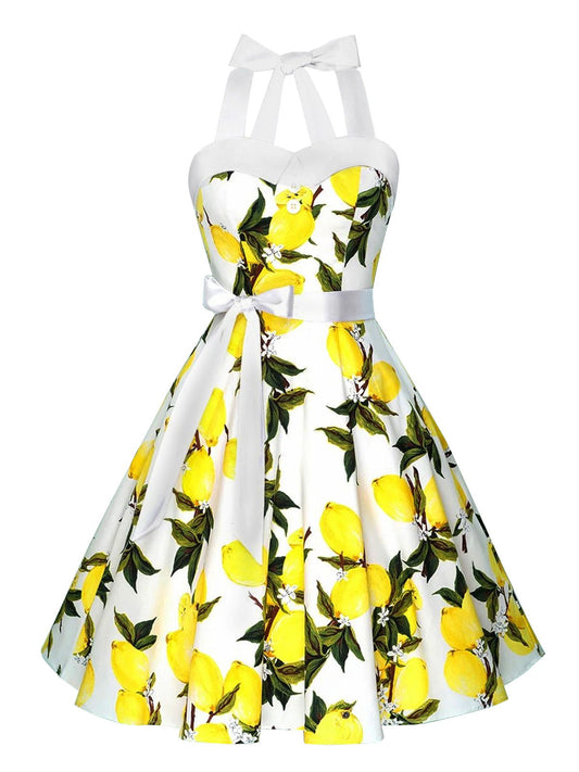 White Lemon Halter Swing Dress