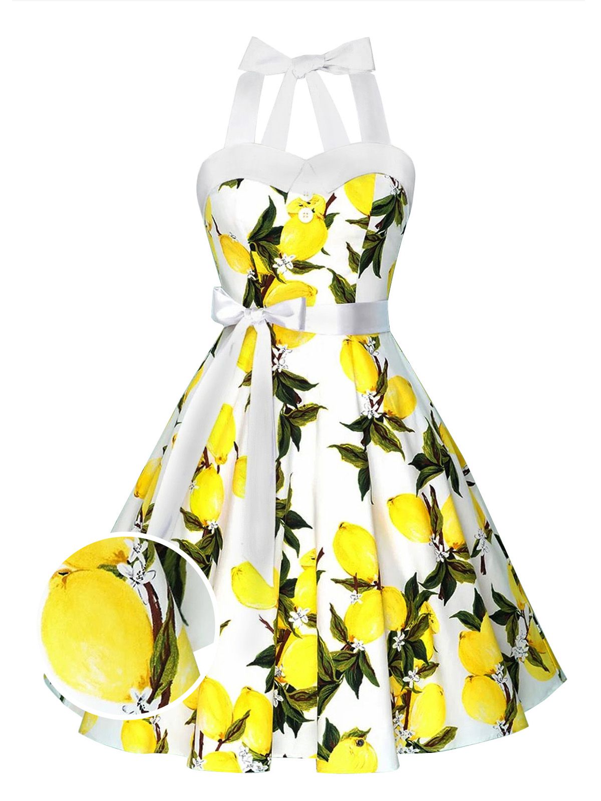 White Lemon Halter Swing Dress