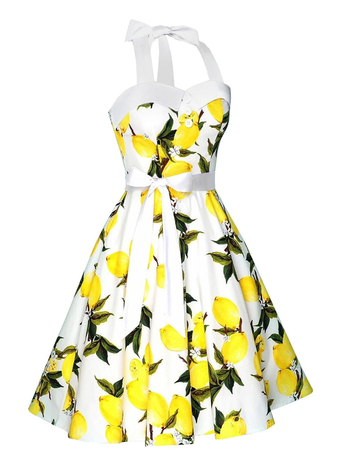 White Lemon Halter Swing Dress