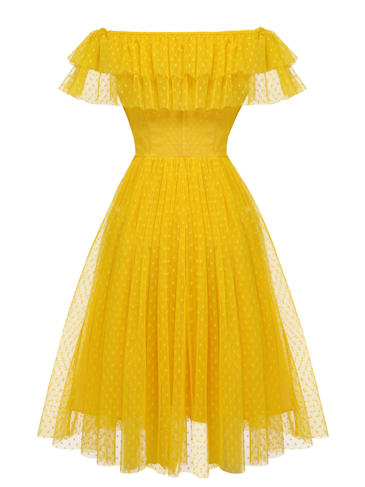 Yellow Dots Off-Shoulder Mesh Swing Dress