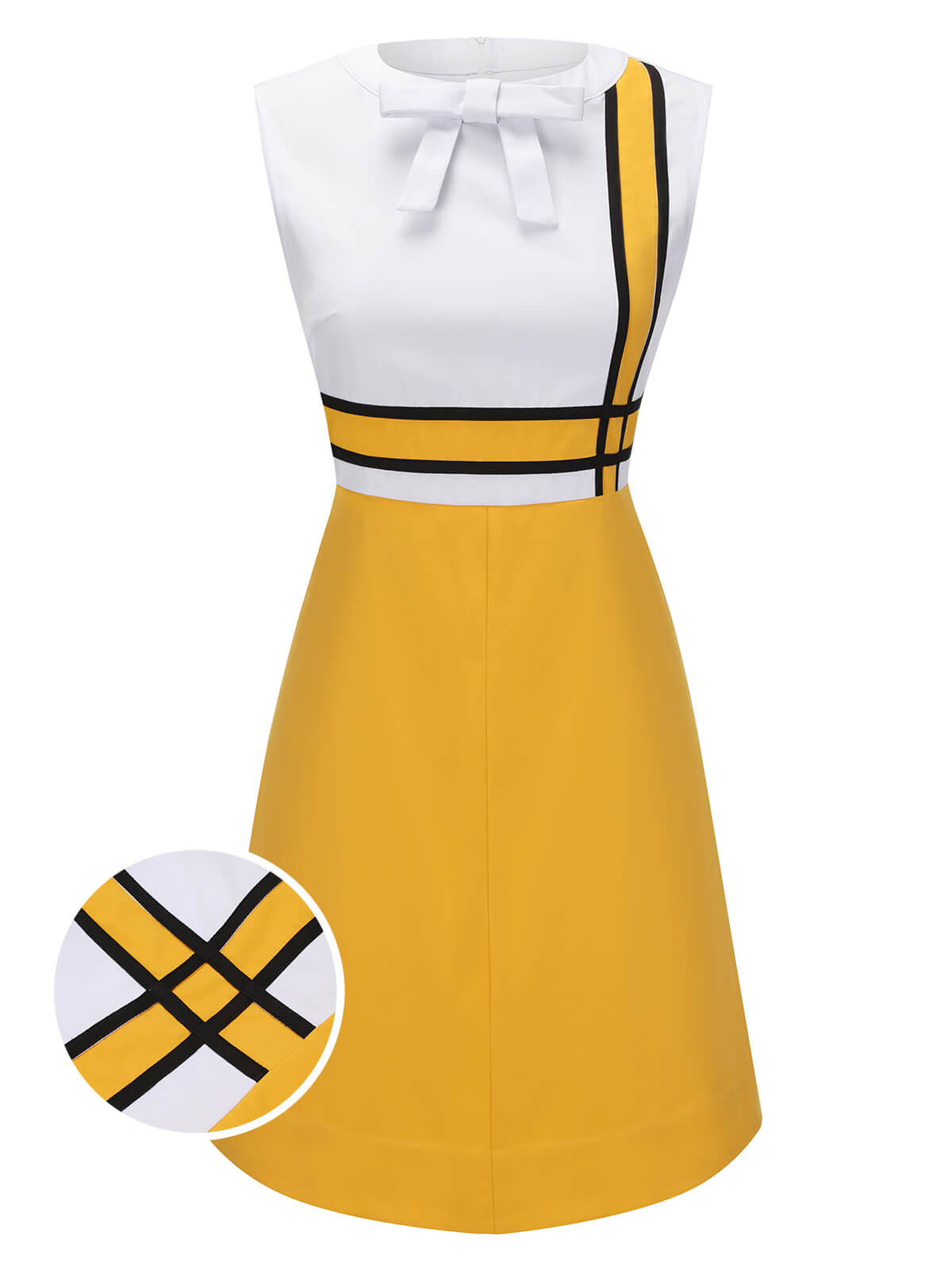 White & Yellow  Bowknot Patchwork Dress