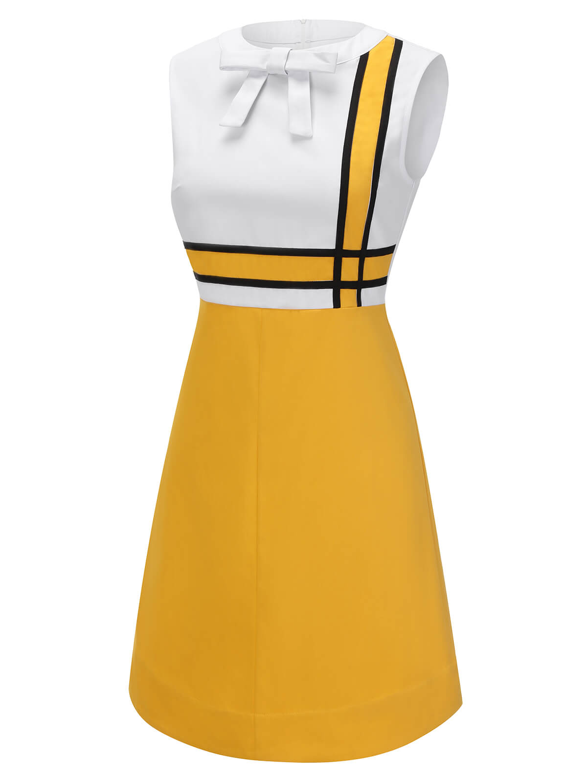 White & Yellow  Bowknot Patchwork Dress