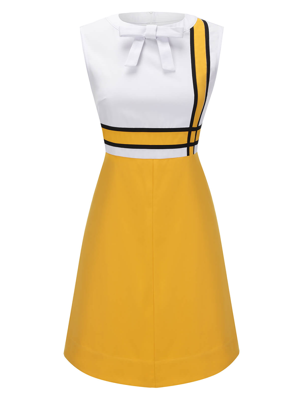 White & Yellow  Bowknot Patchwork Dress