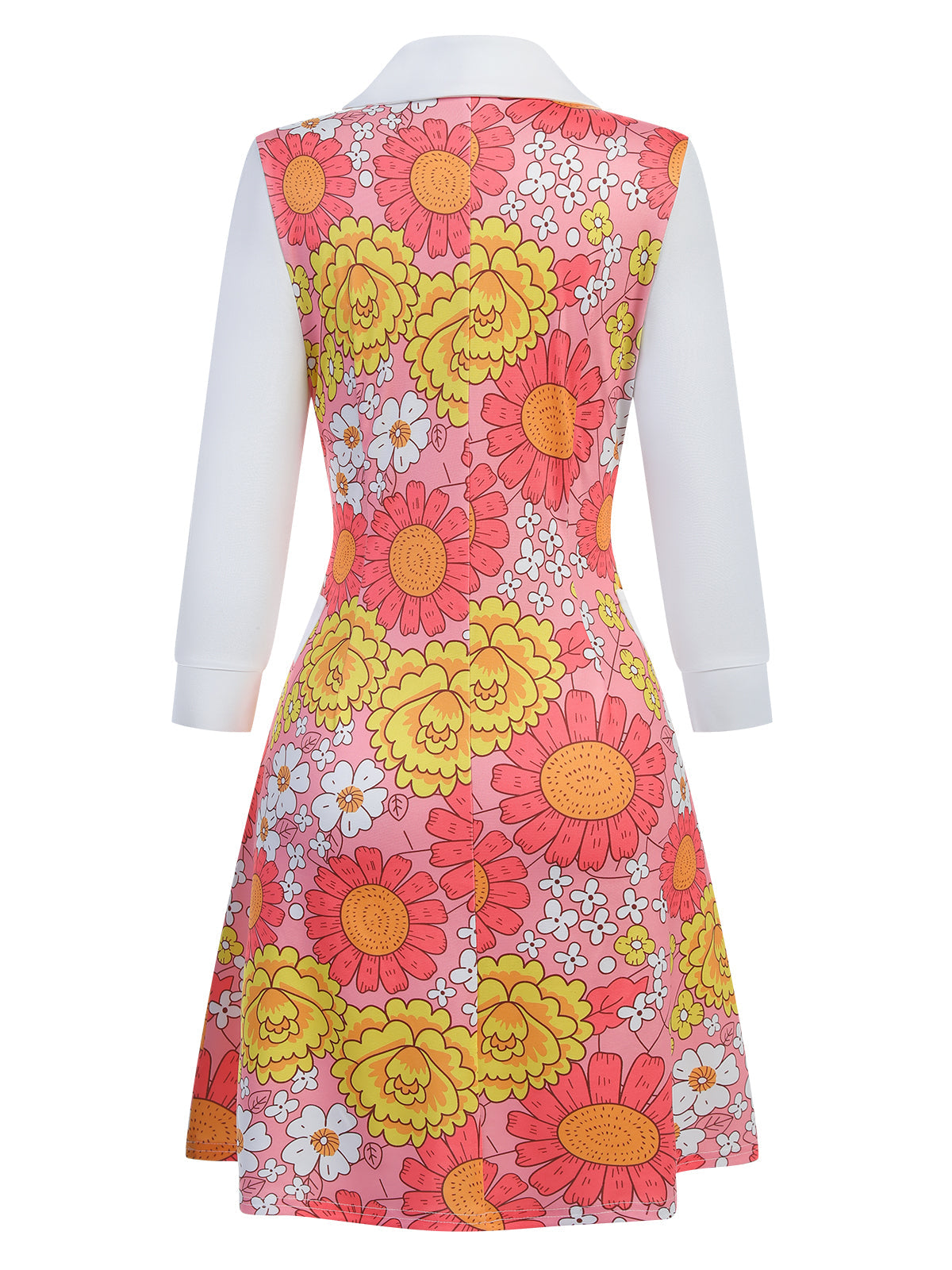 Orange  Lapel Flowers Patchwork Dress