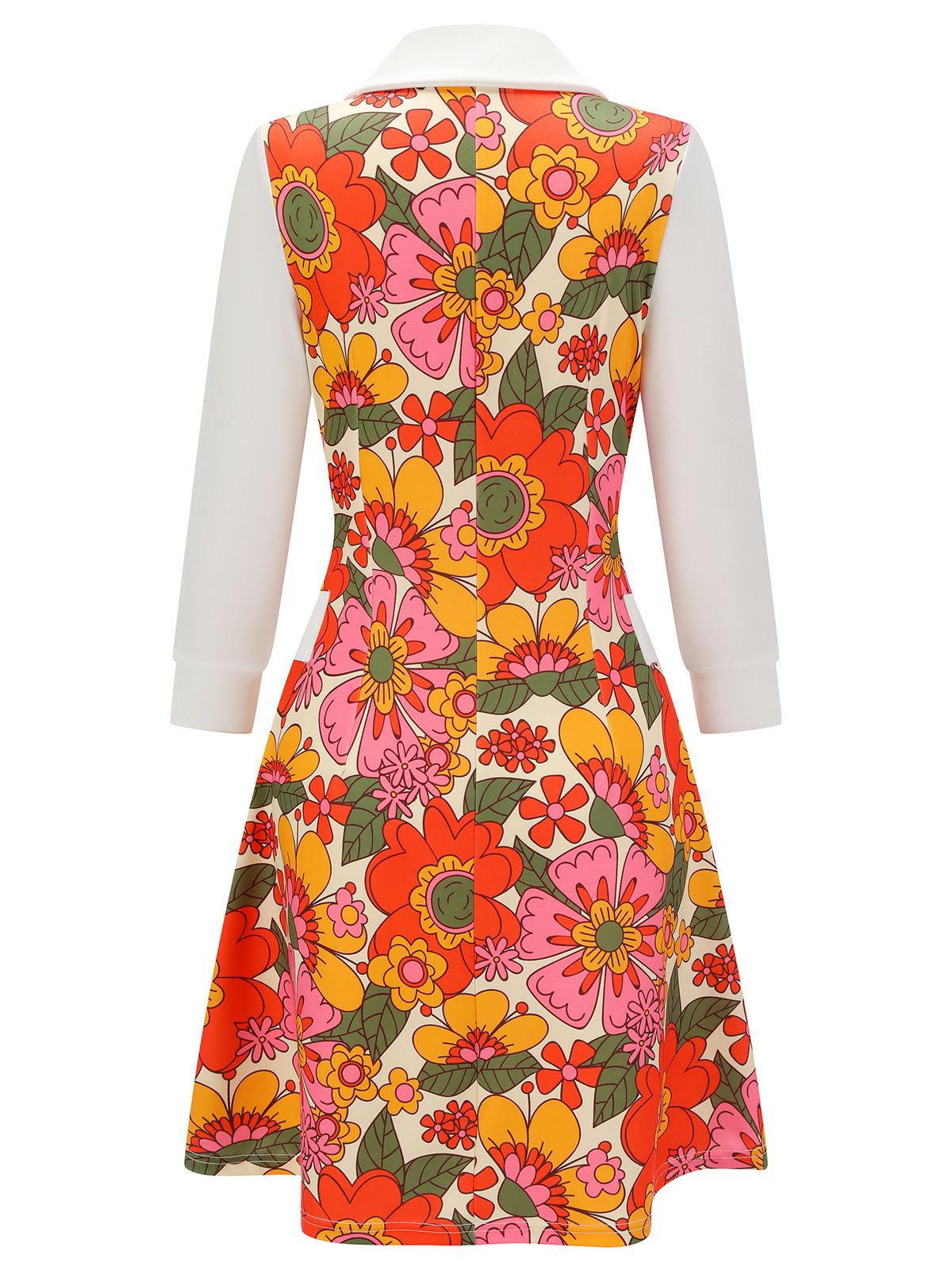 Pink  Lapel Flowers Patchwork Dress