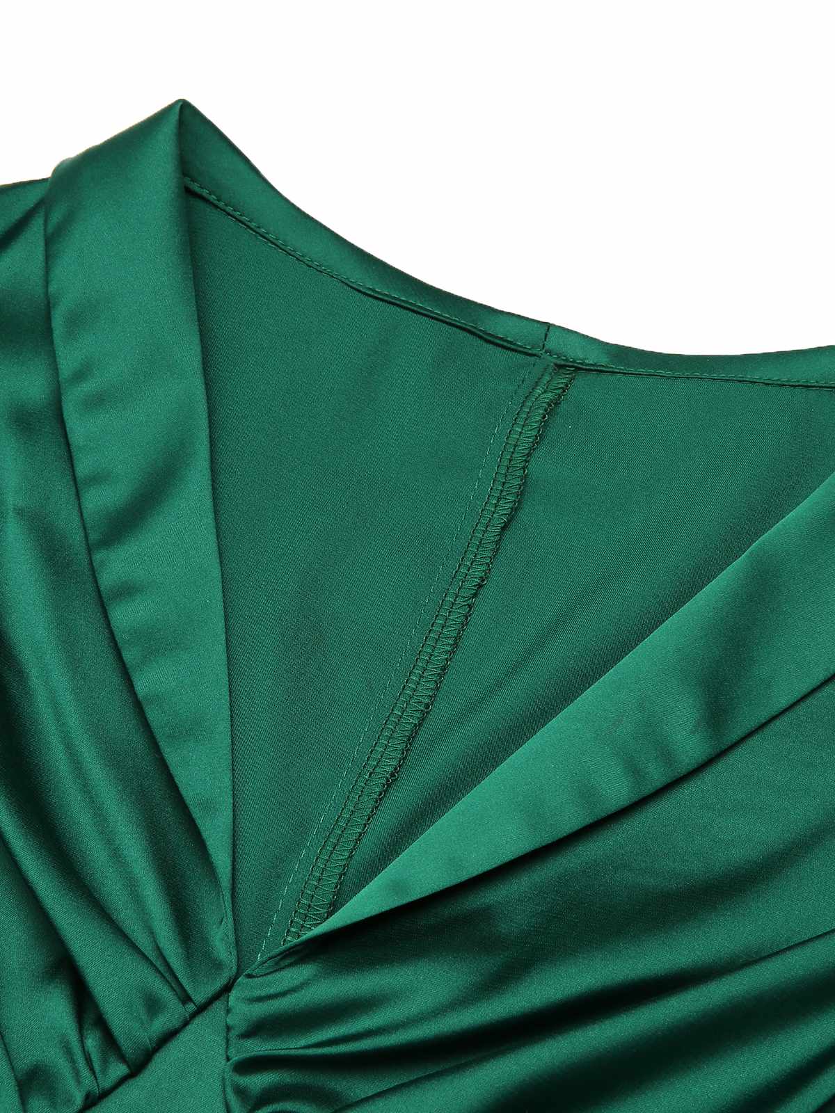 Dark Green Solid Belt V-Neck Dress