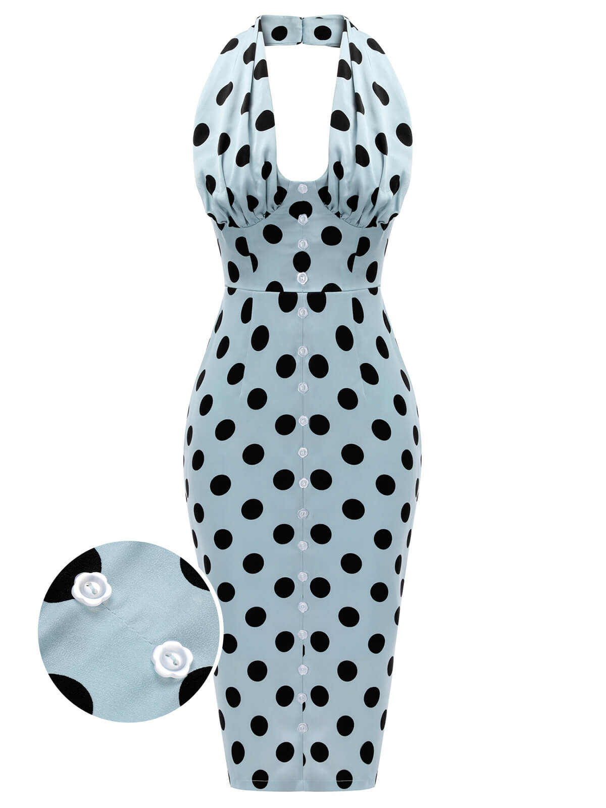 Blue  Polks Dots Pencil Dress