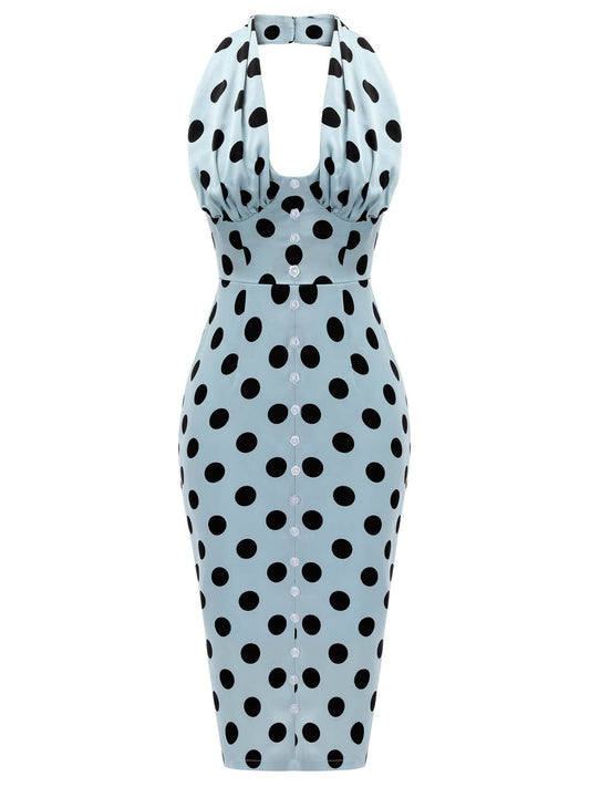 Blue  Polks Dots Pencil Dress