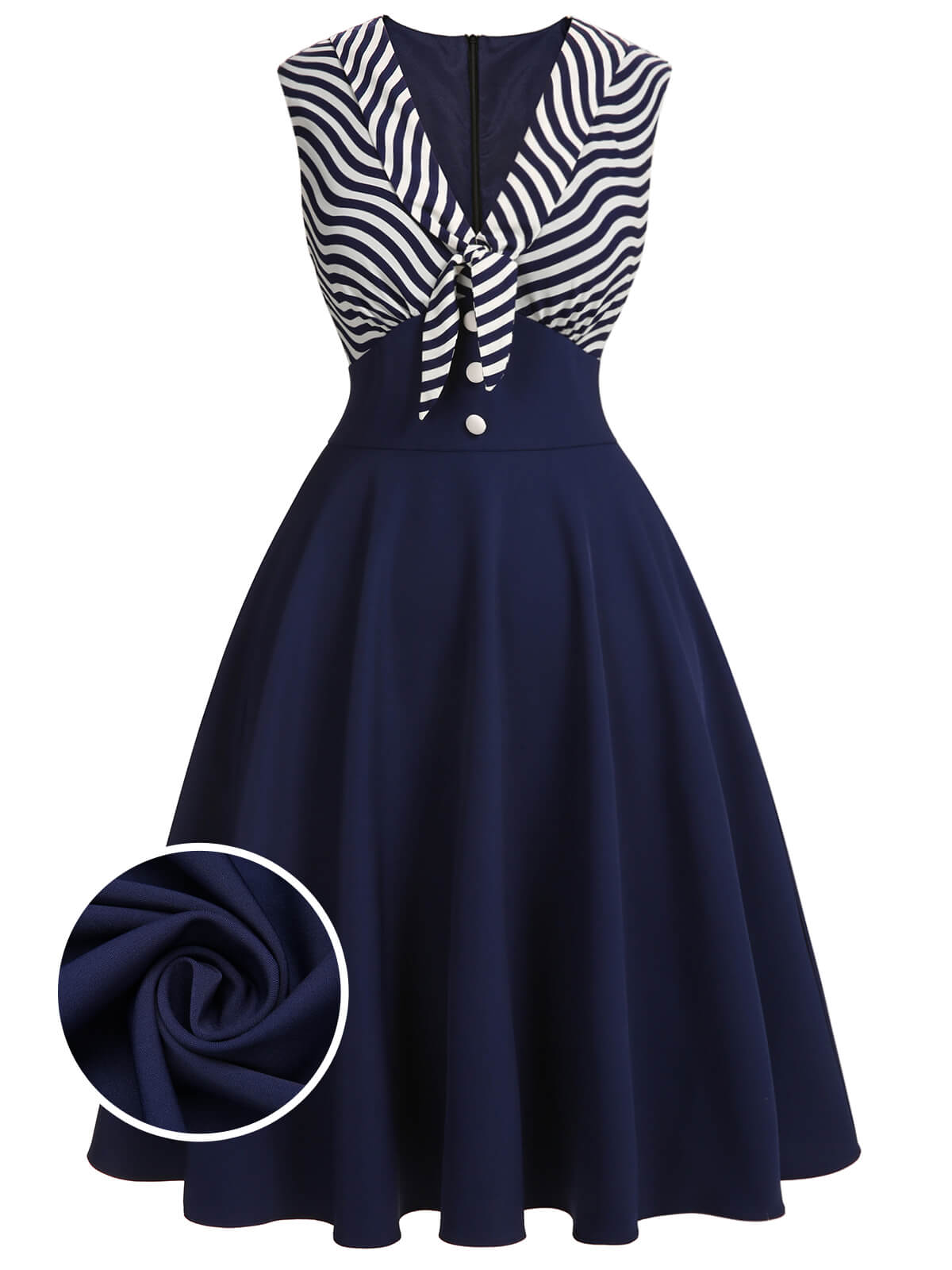 Navy Blue Striped Patchwork Dress