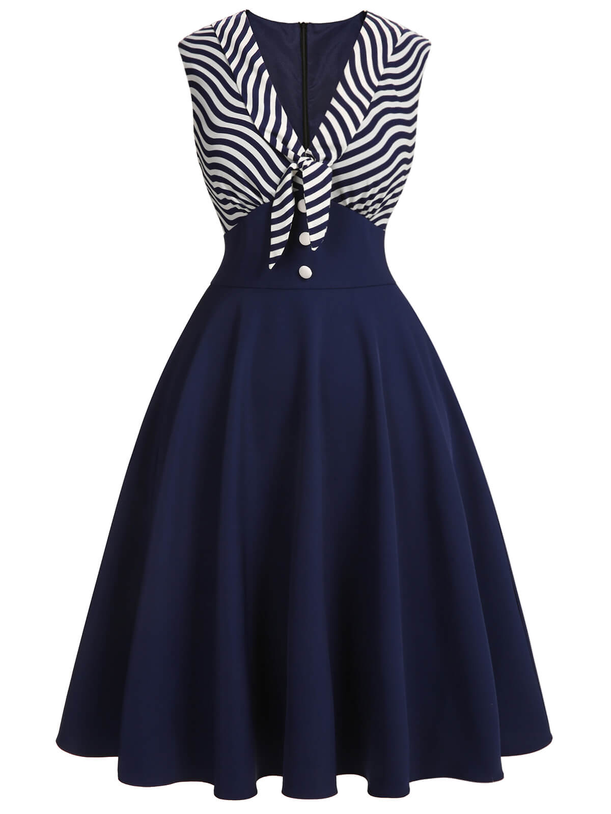 Navy Blue Striped Patchwork Dress