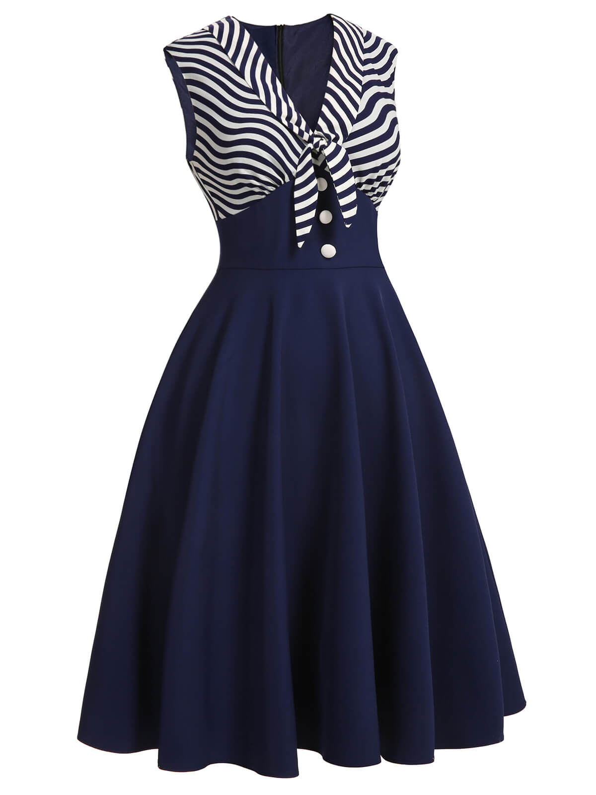 Navy Blue Striped Patchwork Dress